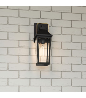 Quoizel Buckley Small Outdoor Wall Lantern Classic Matt Black Brass Accent IP44 1x E27-2