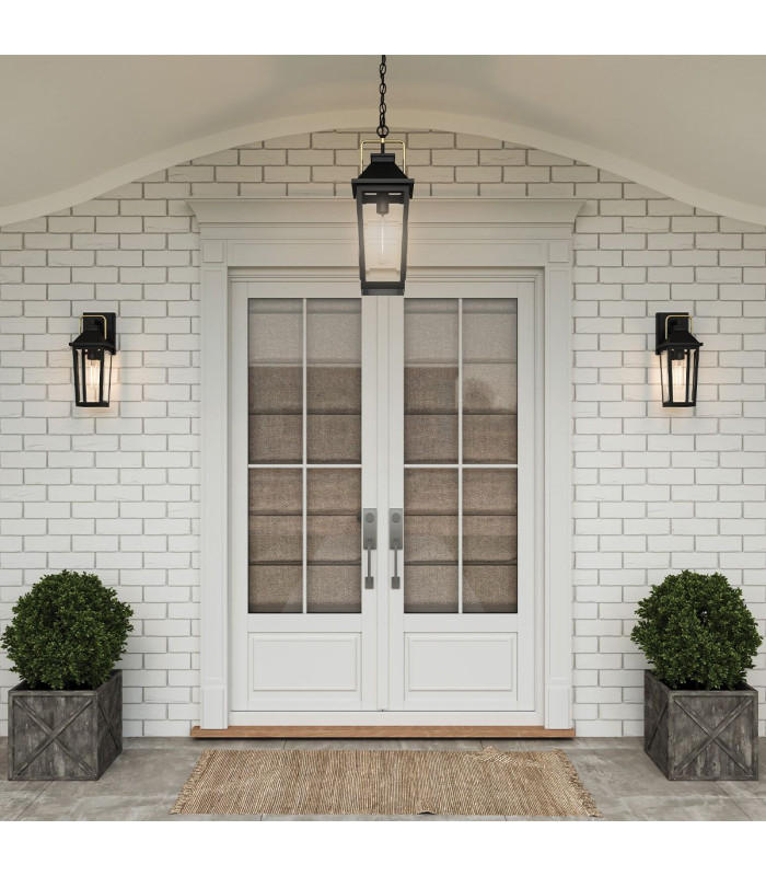 Quoizel Buckley Small Outdoor Wall Lantern Classic Matt Black Brass Accent IP44 1x E27-4