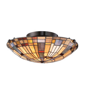 Quoizel Inglenook Ceiling Light Tiffany Style Valiant Bronze Art Glass Shade 2x E27-1