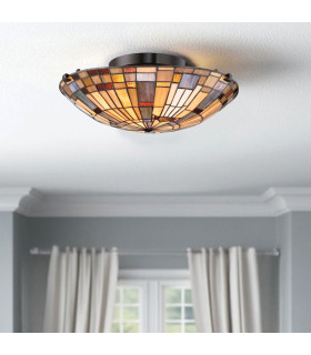 Quoizel Inglenook Ceiling Light Tiffany Style Valiant Bronze Art Glass Shade 2x E27-2