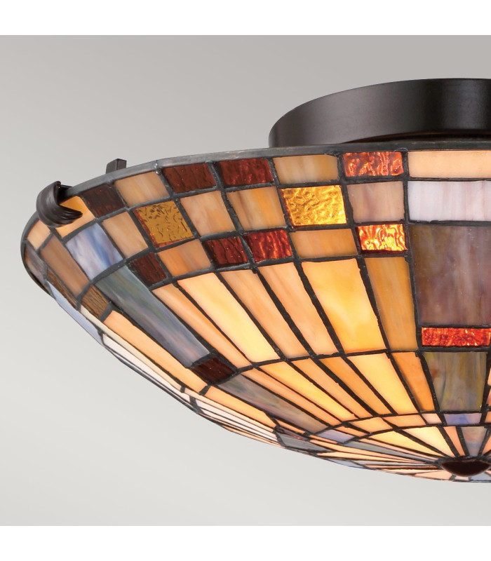 Quoizel Inglenook Ceiling Light Tiffany Style Valiant Bronze Art Glass Shade 2x E27-4