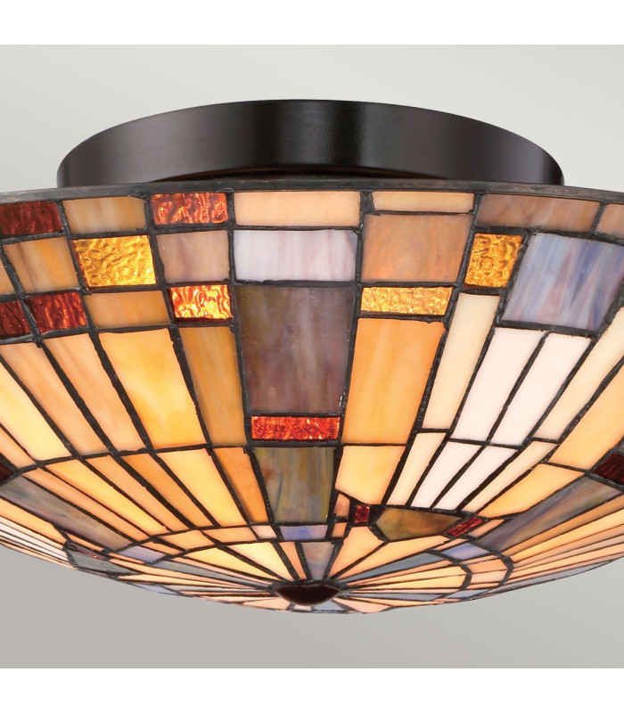 Quoizel Inglenook Ceiling Light Tiffany Style Valiant Bronze Art Glass Shade 2x E27-5