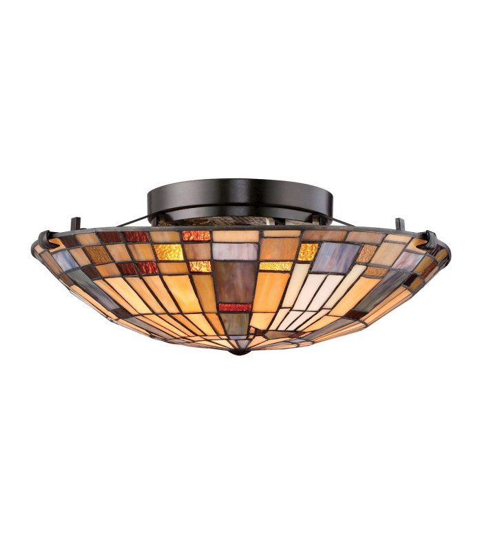 Quoizel Inglenook Ceiling Light Tiffany Style Valiant Bronze Art Glass Shade 2x E27-6