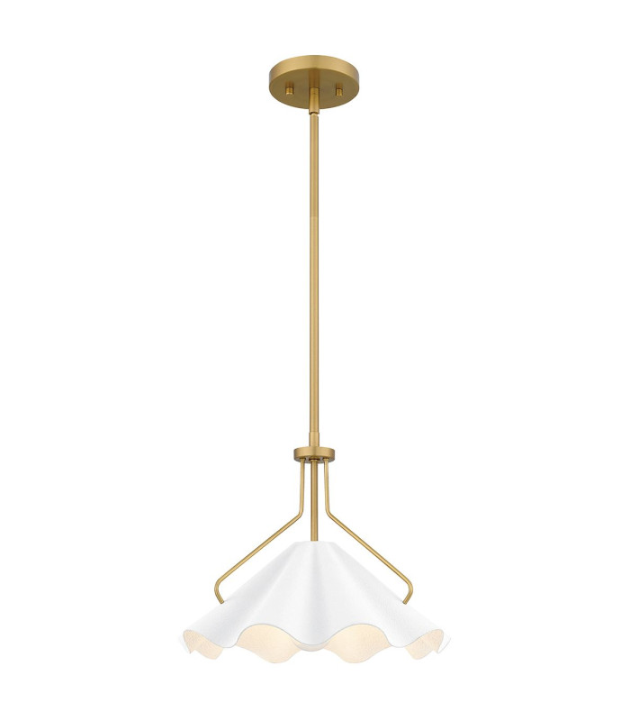 Quoizel Mejia Dome Pendant Ceiling Light Classic Aged Brass Textured White Steel Shade 1x E27-1