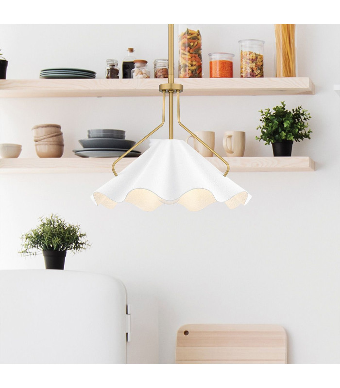 Quoizel Mejia Dome Pendant Ceiling Light Classic Aged Brass Textured White Steel Shade 1x E27-2