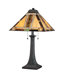 Quoizel Navajo Table Lamp Traditional Bronze Art Glass Shade 2x E27-1