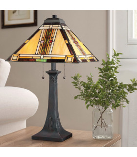 Quoizel Navajo Table Lamp Traditional Bronze Art Glass Shade 2x E27-2