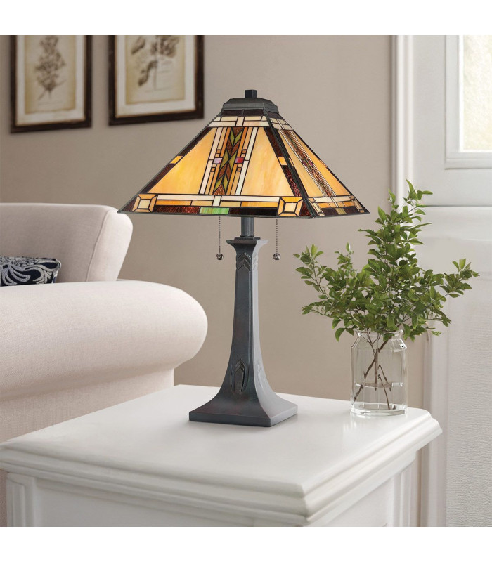 Quoizel Navajo Table Lamp Traditional Bronze Art Glass Shade 2x E27-4