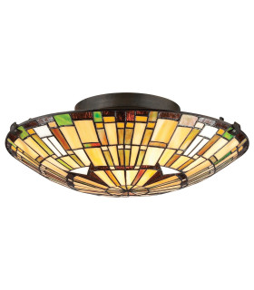 Quoizel Reed Ceiling Light Tiffany Style Valiant Bronze Art Glass Shade 2x E27-1