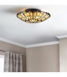 Quoizel Reed Ceiling Light Tiffany Style Valiant Bronze Art Glass Shade 2x E27-2