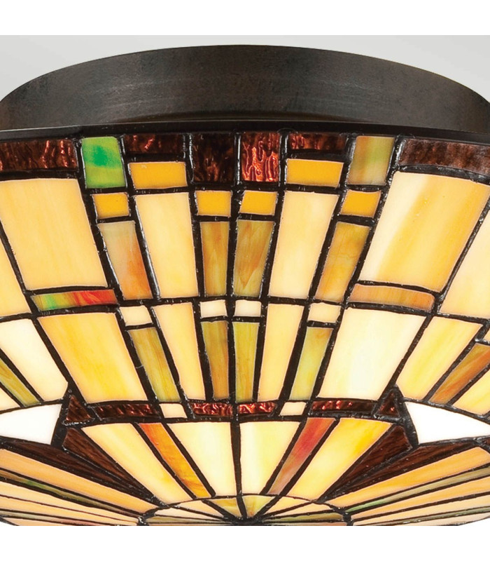 Quoizel Reed Ceiling Light Tiffany Style Valiant Bronze Art Glass Shade 2x E27-5