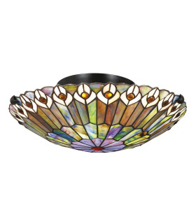 Quoizel Watkins Ceiling Light Tiffany Style Valiant Bronze Art Glass Shade 2x E27-1