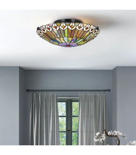 Quoizel Watkins Ceiling Light Tiffany Style Valiant Bronze Art Glass Shade 2x E27-2