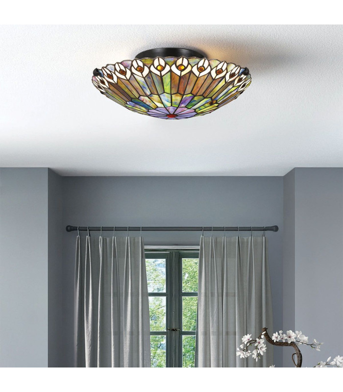 Quoizel Watkins Ceiling Light Tiffany Style Valiant Bronze Art Glass Shade 2x E27-2