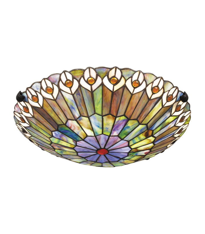 Quoizel Watkins Ceiling Light Tiffany Style Valiant Bronze Art Glass Shade 2x E27-4