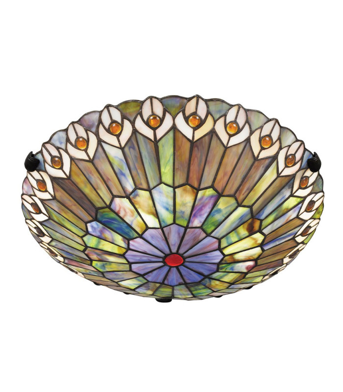 Quoizel Watkins Ceiling Light Tiffany Style Valiant Bronze Art Glass Shade 2x E27-5
