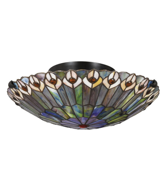 Quoizel Watkins Ceiling Light Tiffany Style Valiant Bronze Art Glass Shade 2x E27-6