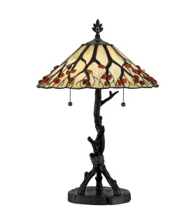 Quoizel Whispering Table Lamp Tiffany Style Valiant Bronze Art Glass Shade 2x E27-1