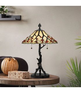 Quoizel Whispering Table Lamp Tiffany Style Valiant Bronze Art Glass Shade 2x E27-2