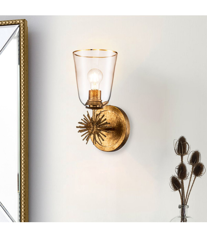 Staring Wall Lamp Contemporary Distressed Gold Glass Shade 1x E27-2