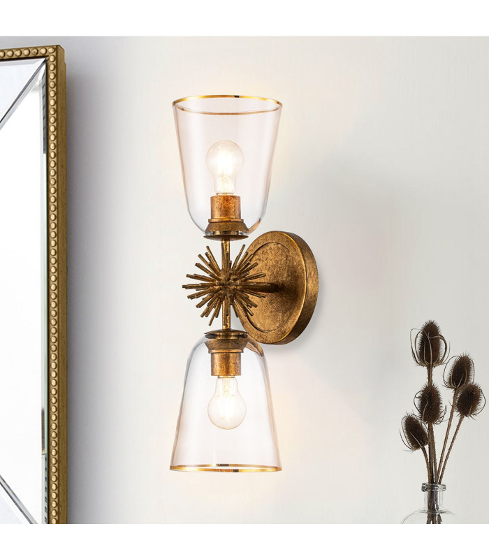 Staring Wall Lamp Contemporary Distressed Gold Glass Shades 2x E27-2