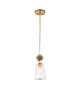 Staring Slim Pendant Ceiling Light Contemporary Distressed Gold 1x E27 Clear Shade-1