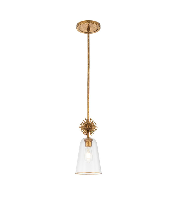 Staring Slim Pendant Ceiling Light Contemporary Distressed Gold 1x E27 Clear Shade-1