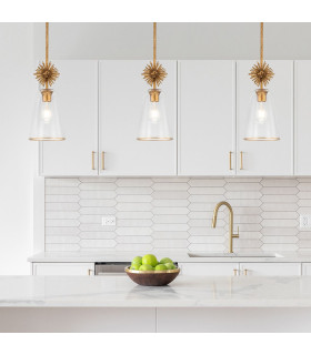 Staring Slim Pendant Ceiling Light Contemporary Distressed Gold 1x E27 Clear Shade-2