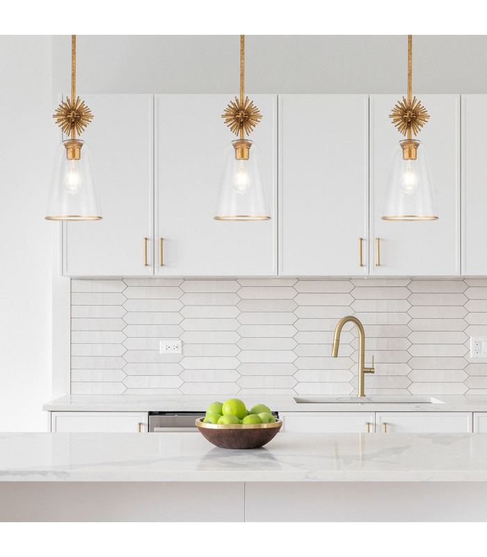 Staring Slim Pendant Ceiling Light Contemporary Distressed Gold 1x E27 Clear Shade-2