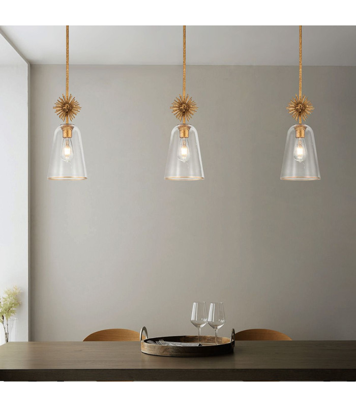 Staring Slim Pendant Ceiling Light Contemporary Distressed Gold 1x E27 Clear Shade-4