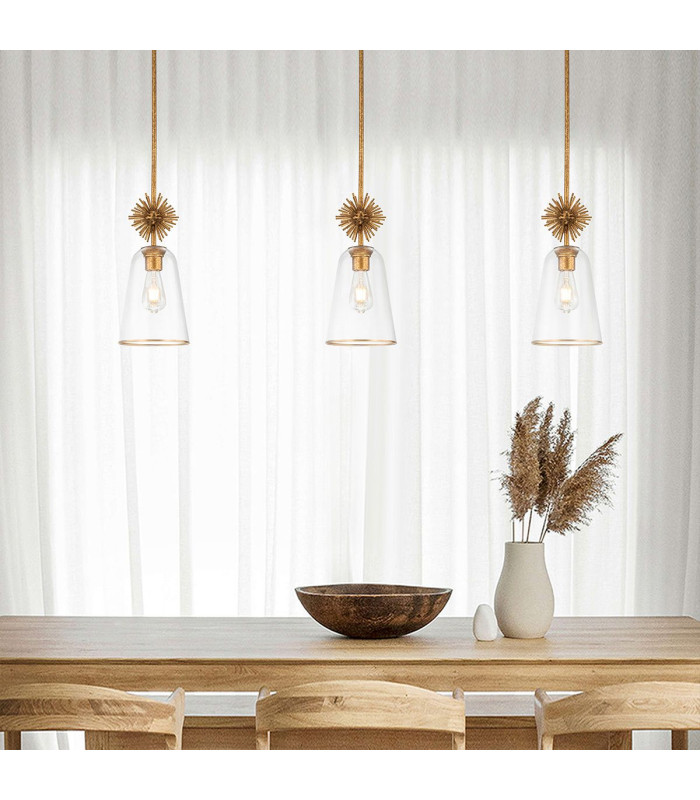 Staring Slim Pendant Ceiling Light Contemporary Distressed Gold 1x E27 Clear Shade-5