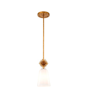 Staring Slim Pendant Ceiling Light Contemporary Distressed Gold 1x E27 Opal Shade-1