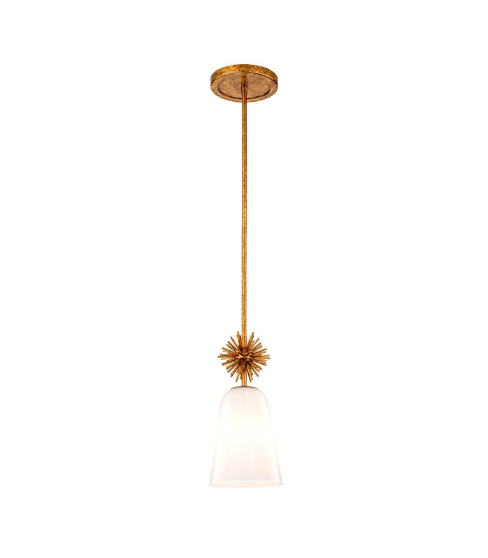 Staring Slim Pendant Ceiling Light Contemporary Distressed Gold 1x E27 Opal Shade-1