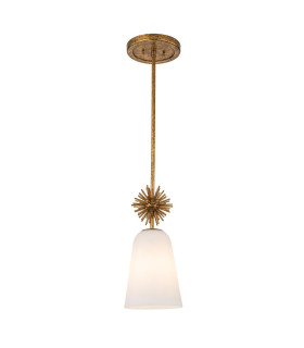 Staring Slim Pendant Ceiling Light Contemporary Distressed Gold 1x E27 Opal Shade-2