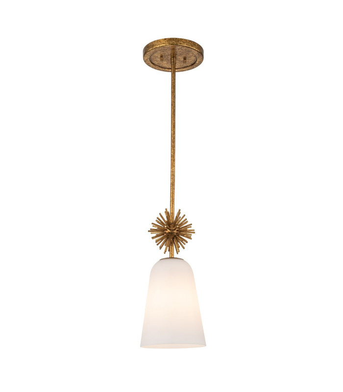 Staring Slim Pendant Ceiling Light Contemporary Distressed Gold 1x E27 Opal Shade-2