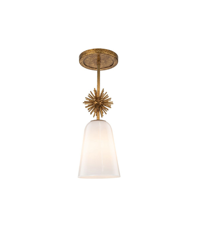 Staring Slim Pendant Ceiling Light Contemporary Distressed Gold 1x E27 Opal Shade-4