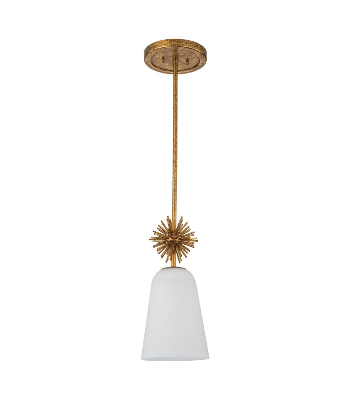 Staring Slim Pendant Ceiling Light Contemporary Distressed Gold 1x E27 Opal Shade-5