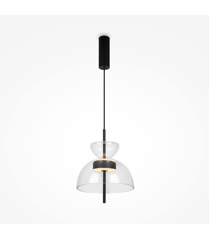 Bangkok II Modern 25cm Dome Pendant Ceiling Light Black 3000K 1300lm Glass Shade-1