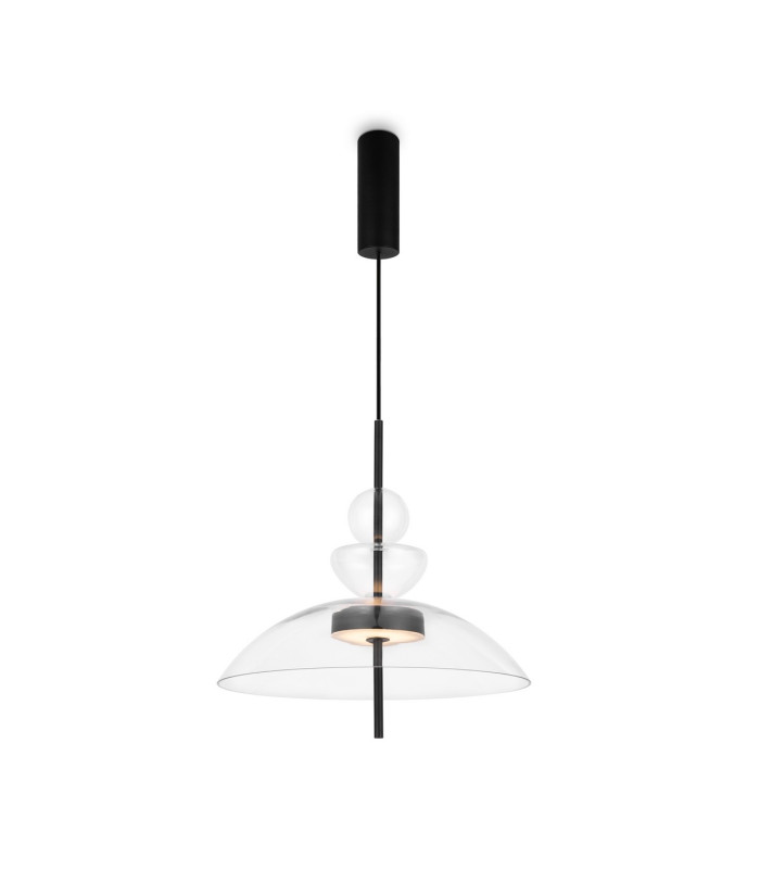 Bangkok Modern 40cm Dome Pendant Ceiling Light Black 3000K 1300lm Glass Shade-1