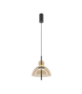Bangkok I Modern 25cm Dome Pendant Ceiling Light Black 3000K 1300lm Cognac Shade-1