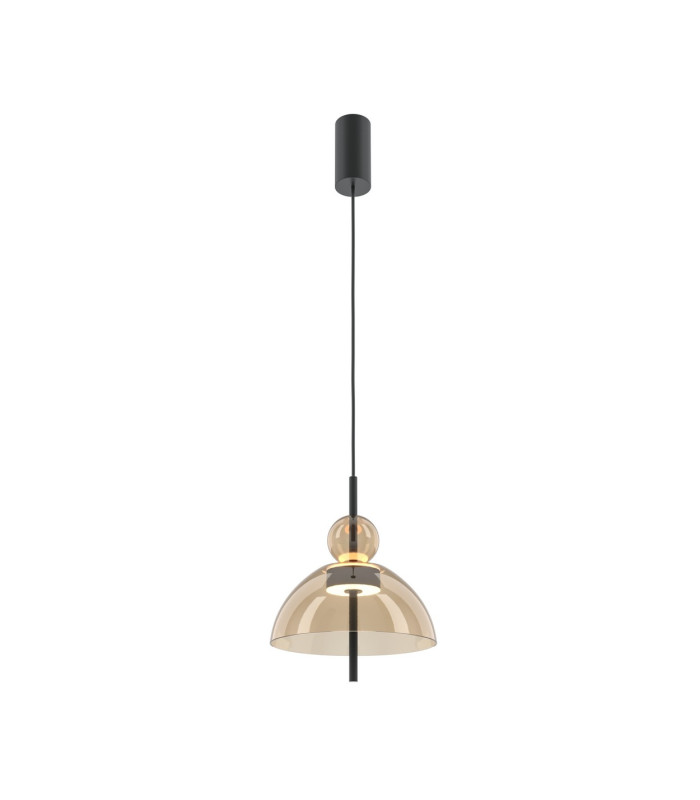 Bangkok I Modern 25cm Dome Pendant Ceiling Light Black 3000K 1300lm Cognac Shade-1