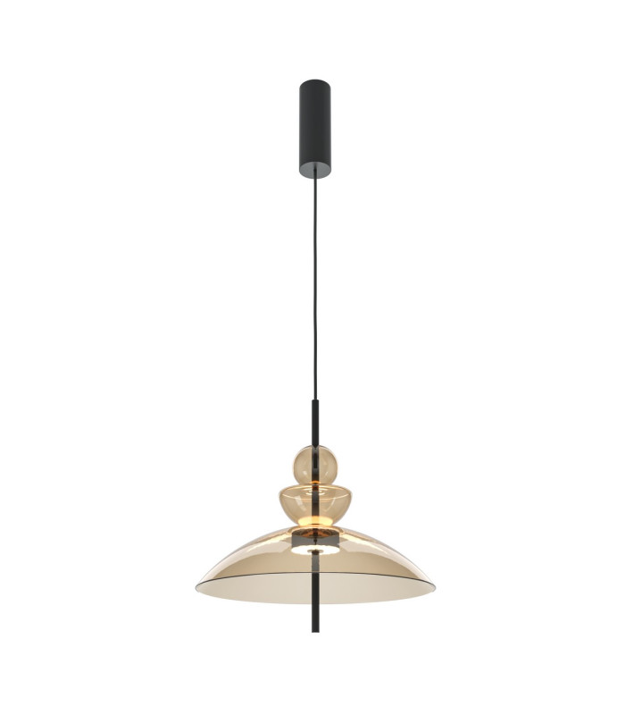 Bangkok Modern 40cm Dome Pendant Ceiling Light Black 3000K 1300lm Cognac Shade-1