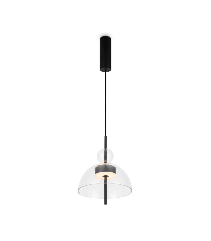 Bangkok I Modern 25cm Dome Pendant Ceiling Light Black 3000K 1300lm Glass Shade-1