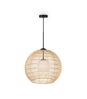 Cane Modern 40cm Dome Pendant Ceiling Light Black 1xG9 Beige Shade-1