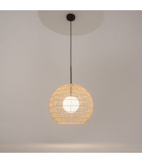 Cane Modern 40cm Dome Pendant Ceiling Light Black 1xG9 Beige Shade-2