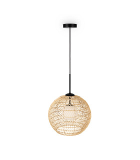 Cane Modern 30cm Dome Pendant Ceiling Light Black 1xG9 Beige Shade-1