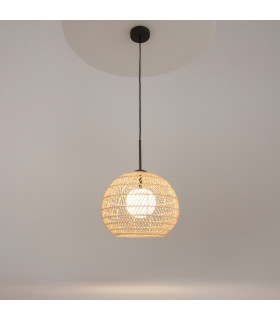Cane Modern 30cm Dome Pendant Ceiling Light Black 1xG9 Beige Shade-2