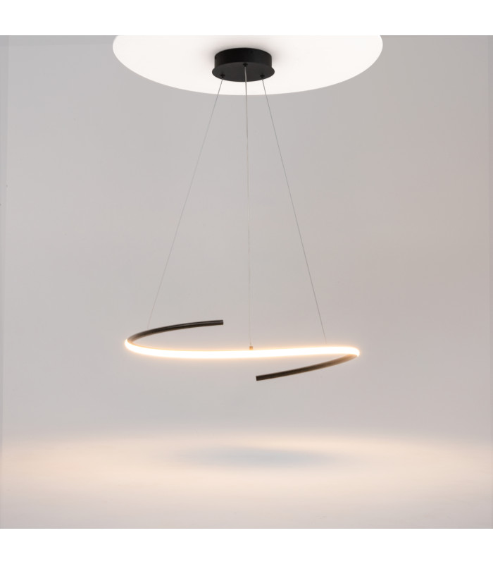Curve Modern Pendant Ceiling Light Black 1600lm White Shade-2
