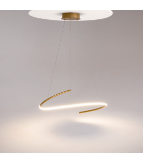Curve Modern Pendant Ceiling Light Brass 2100lm White Shade-2