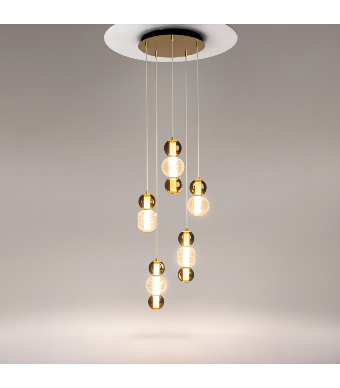 Drop Modern 5 Cluster Pendant Ceiling Light Gold 3000K 9300lm Colorful Shade-2